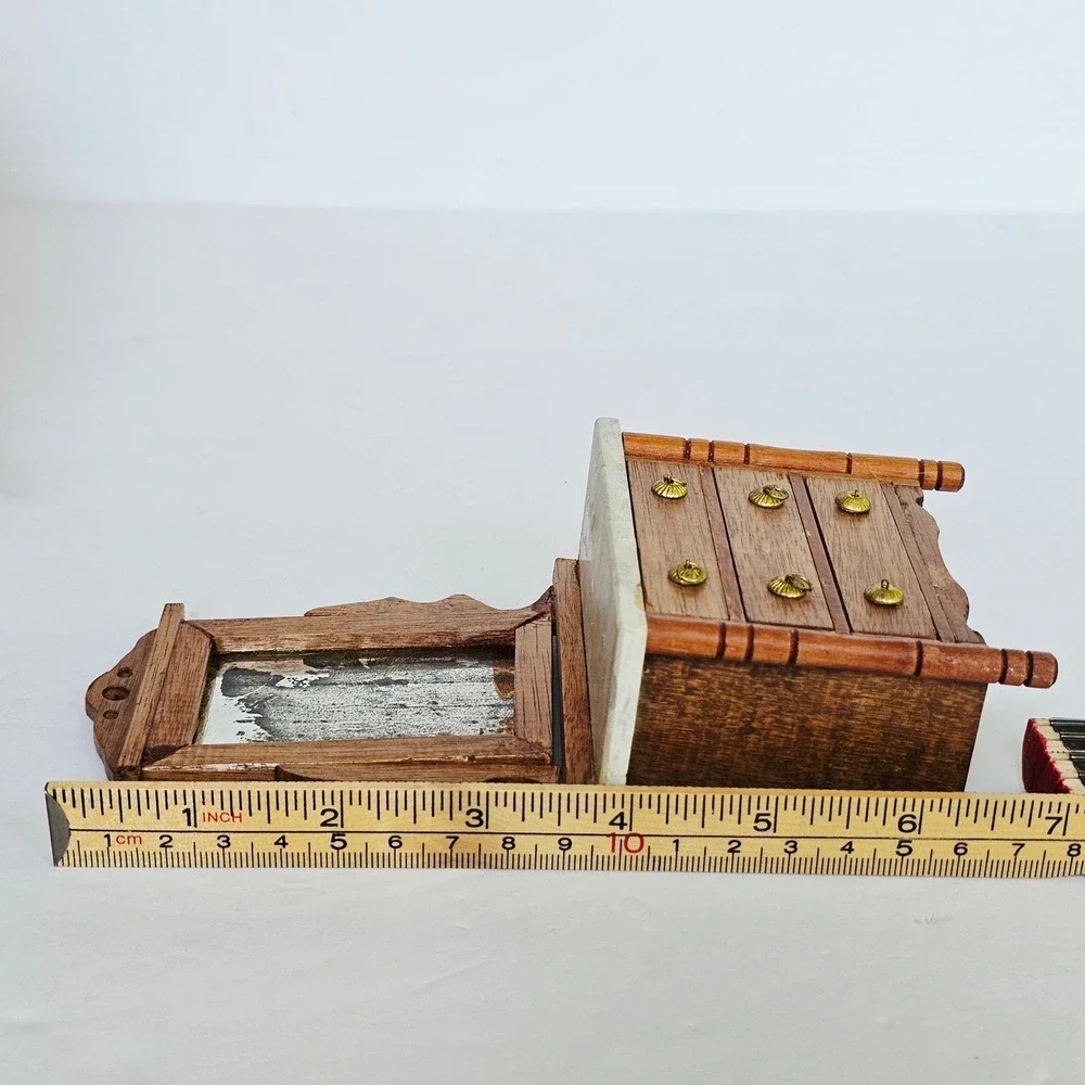 Vtg Wood Dollhouse Furniture Set Canopy Bed Dresser Rocking Chair Shabby Chic